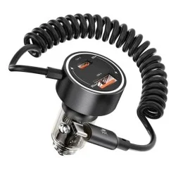 Porodo 60W Transparent Dual Port Car Charger PD 30W QC 18W with Coil- Black